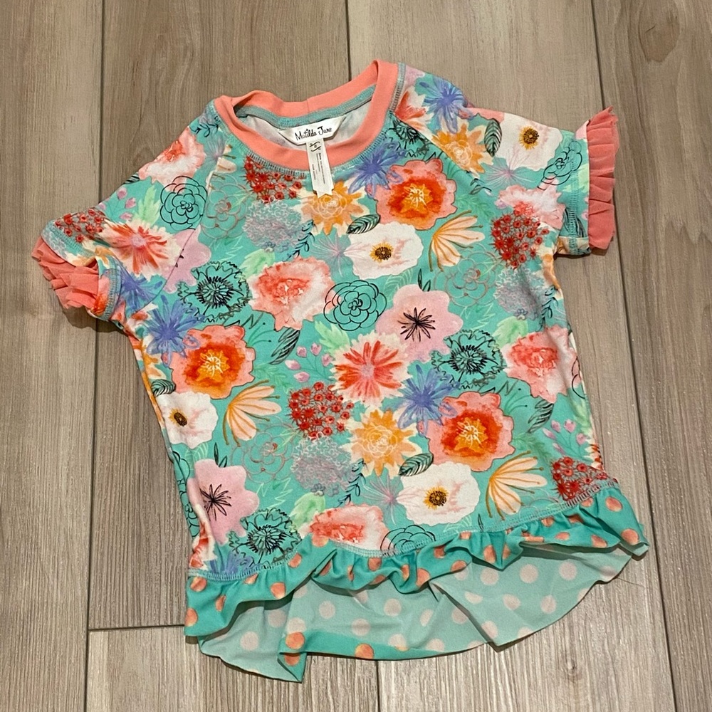 EUC Matilda Jane “Riding the Waves” Swimsuit Tankini Rashgaurd Tank Size 8 MJC